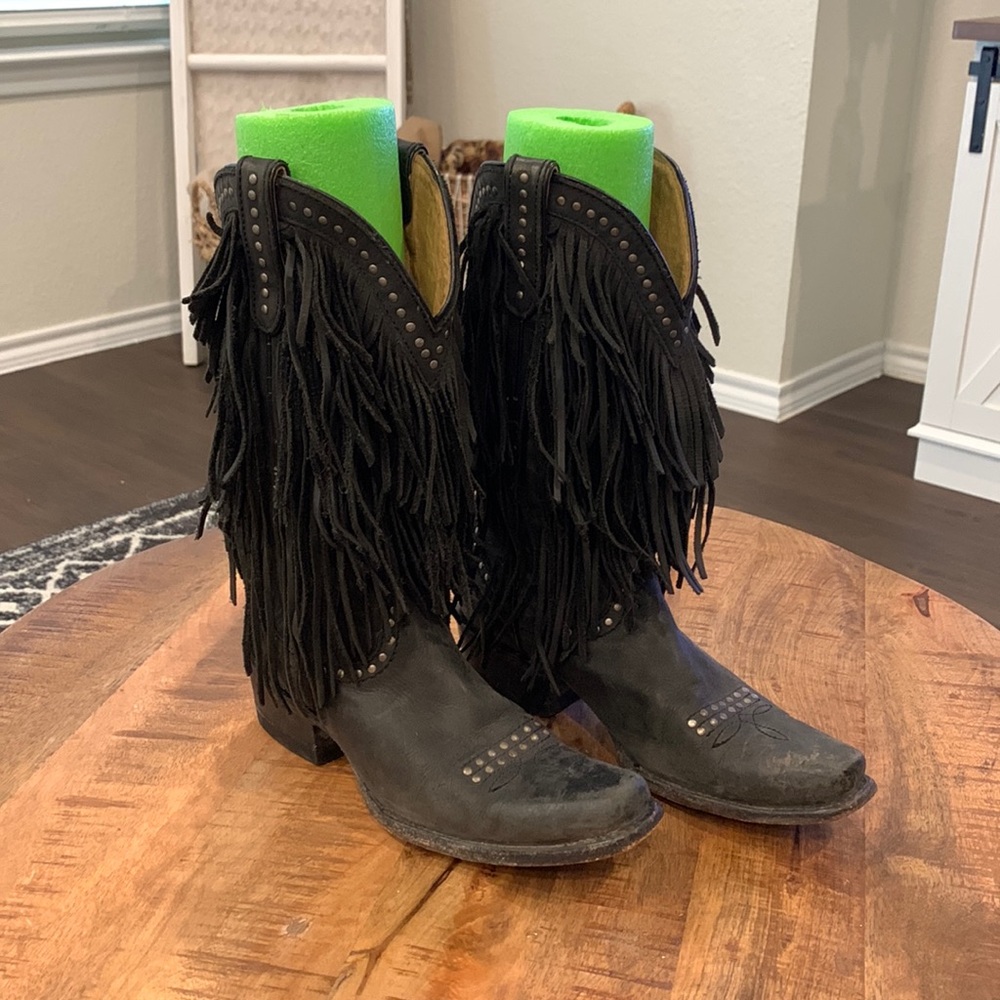 Black Cowgirl Boots with Fringe